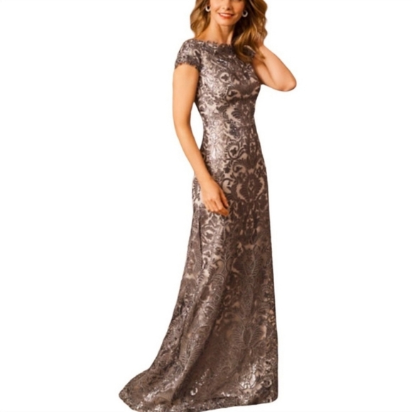 New BHLDN Tadashi Shoji Odette Off Shoulder Sequin Mesh Gown